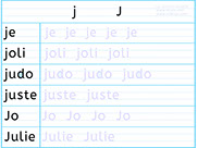 Apprendre à écrire des mots en j J- Fiche d'écriture de la lettre j J - Méthode de lecture syllabique et visuelle - Fiches d'écriture gratuites