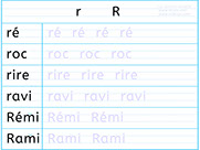 Apprendre à écrire des mots en r R- Fiche d'écriture de la lettre r R - Méthode de lecture syllabique et visuelle - Fiches d'écriture gratuites