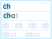Apprendre à lire - Fiche d'écriture du son ch et du mot chat - Méthode de lecture syllabique et visuelle Alvea.com - Fiches d'écriture gratuites