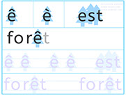 Apprendre à lire - Fiche d'écriture du son ê è est de forêt - Méthode de lecture syllabique et visuelle Alvea.com - Fiches d'écriture gratuites