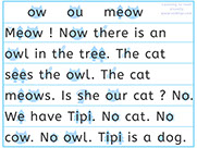 Learn to read with phonics visually-Apprendre l'anglais en images visuellement-Lire le texte avec le son ow:  The cat meows