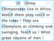 Learn to read with phonics visually-Apprendre l'anglais en images visuellement-Lire le texte avec le son ch:  Chimpanzees