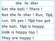 Learn to read with phonics visually-Apprendre l'anglais en images visuellement-Lire le texte avec le son th de feather : Tipi has got the ball