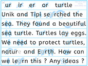 Learn to read with phonics visually-Apprendre l'anglais en images visuellement-Lire le texte avec le son ur:  Unik and Tipi find a sea turtle