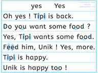 Learn to read with phonics visually-Apprendre l'anglais en images visuellement-Lire le texte avec le son y de yes : Tipi is back !
